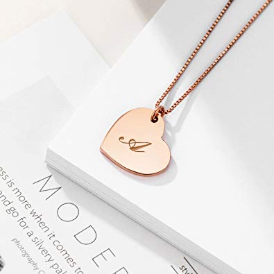 Classic Initial Heart Necklace Rose Gold