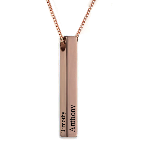 3D Engraved Bar Necklace Rose Gold Plated