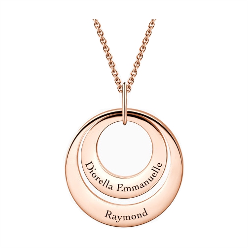 Engraved Two Disc Necklace Rose Gold Plated Silver