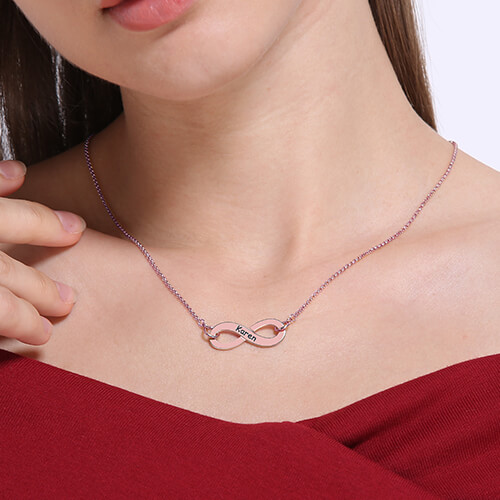Engraved Infinity Necklace In Rose Gold Plated