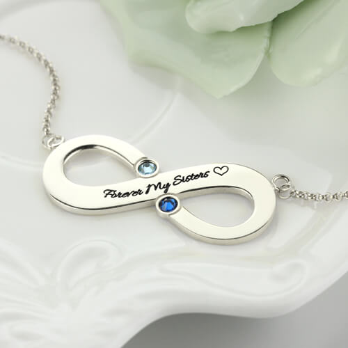 Engraved Infinity Necklace - Two Birthstones