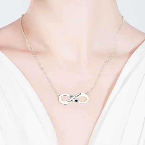 Engraved Infinity Necklace - Two Birthstones