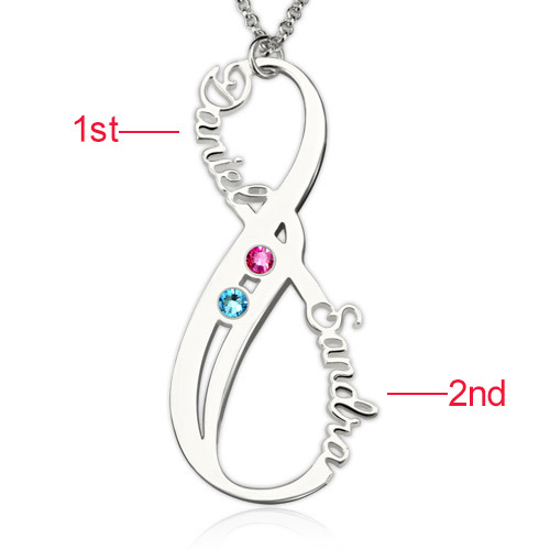 Birthstone Infinity Necklace Double Name