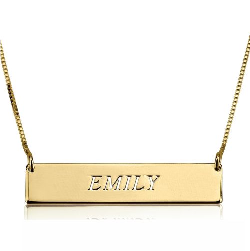 Engraved Name Bar Necklace Gold Plated